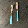Pink opal and amazonite earring - gold