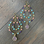 Beaded Front Facing Hoop with Druzy Dangle drop - Gold Tone