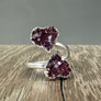 Double druzy heart ring - silver