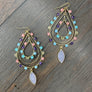 Beaded Front Facing Hoop with Druzy Dangle drop - Gold Tone