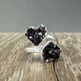 Double druzy heart ring - silver