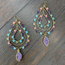 Beaded Front Facing Hoop with Druzy Dangle drop - Gold Tone