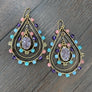 Beaded Front Facing Hoop with Druzy Drop insert- Gold Tone