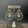 Beaded Front Facing Hoop with Druzy Drop insert- Gold Tone