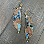 Abalone shell and wood leaf earring - brushed gold