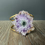 Amethyst crystal flower cuff bracelet -gold tone