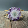 Amethyst crystal flower cuff bracelet -gold tone