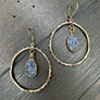 Beaded Front Facing Hoops With Druzy Accent - Gold