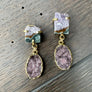 Amethyst/Jasper Slice Stud With Druzy Dangle - gold