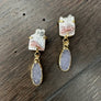 Amethyst/Jasper Slice Stud With Druzy Dangle - gold