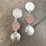 Hammered coin and druzy drop earrings - silver