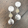 Hammered coin and druzy drop earrings - silver