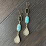 Smoky quartz, turquoise, druzy earring - gold