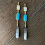 Rainbow moonstone, turquoise and agate earring - gold