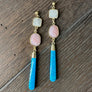 Rainbow moonstone, turquoise, pink opal earrings - gold