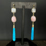 Rainbow moonstone, turquoise, pink opal earrings - gold