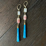 Rainbow moonstone, turquoise, pink opal earrings - gold