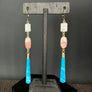 Rainbow moonstone, turquoise, pink opal earrings - gold