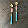 Pink opal and amazonite earring - gold
