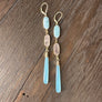 Larimar, rose quartz, chalcedony earring - gold tone