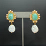 Amazonite earrings and freshwater Pearl drops - gold