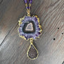 Amethyst/jasper stalactite slice and druzy pendant - gold - Renee Piatt Collection