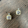 Asscher Cut with CZ Halo stud Earring - silver, gold - Renee Piatt Collection