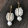 Freshwater pearl and cowry shell drop earring - Renee Piatt Collection