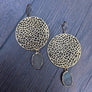 Filigree disc earrings with druzy drops - gold