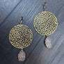 Filigree disc earrings with druzy drops - gold
