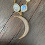 Rainbow moonstone necklace with crescent moon - gold tone