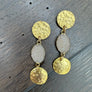 Hammered coin and druzy drop earrings - gold