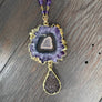 Amethyst/jasper stalactite slice and druzy pendant - gold
