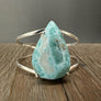 Polished Larimar Cuff Bracelet- silver tone