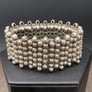 Beaded bar stretch bracelet - antique silver