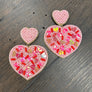 Seed bead heart "confetti" earrings - gold