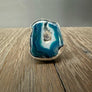 Polished Agate Slice with gemstone ring - sterling silver - Renee Piatt Collection