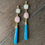 Rainbow moonstone, turquoise, pink opal earrings - gold - Renee Piatt Collection