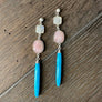 Rainbow moonstone, turquoise, pink opal earrings - silver - Renee Piatt Collection