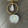 Sculptural Choker necklace with druzy and stalactite pendant - gold - Renee Piatt Collection