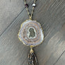 Smokey Quartz & Garnet Necklace with Stalactite Slice Pendent - gold tone - Renee Piatt Collection