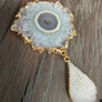 Stalactite slice with druzy and rose quartz - gold - Renee Piatt Collection