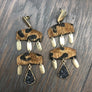 Faux pony hair leopard geometric earrings with druzy accents - tan