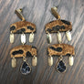 Faux pony hair leopard geometric earrings with druzy accents - tan