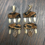 Faux pony hair leopard geometric earrings with druzy accents - tan