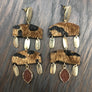 Faux pony hair leopard geometric earrings with druzy accents - tan