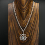 Druzy centered sunburst necklace - antique silver