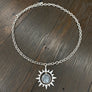 Druzy centered sunburst necklace - antique silver