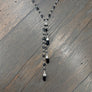 Black spinel bubble and onyx waterfall lariat - sterling silver