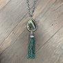 Labradorite, hematite, Swarovski tassel necklace - silver